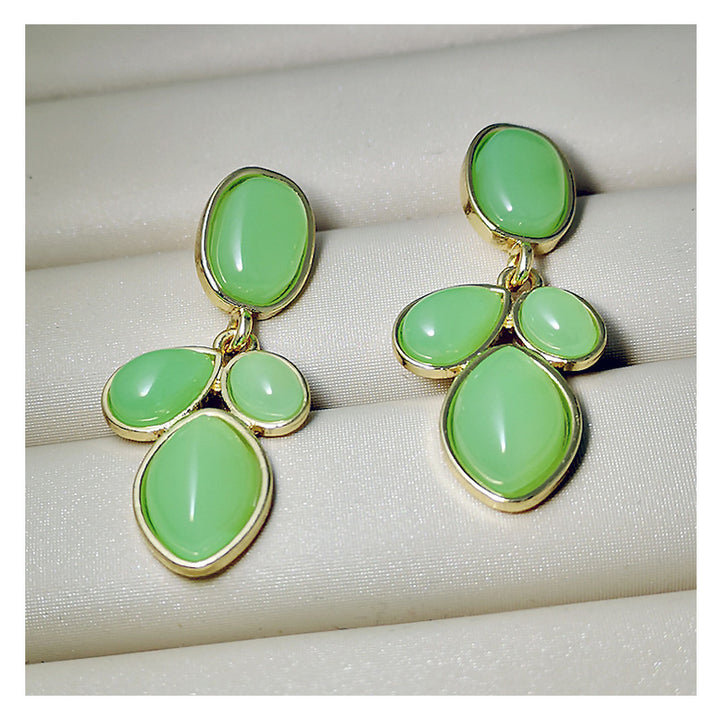 Fashion Light Green Inlaid Chalcedony Gemstone Earrings