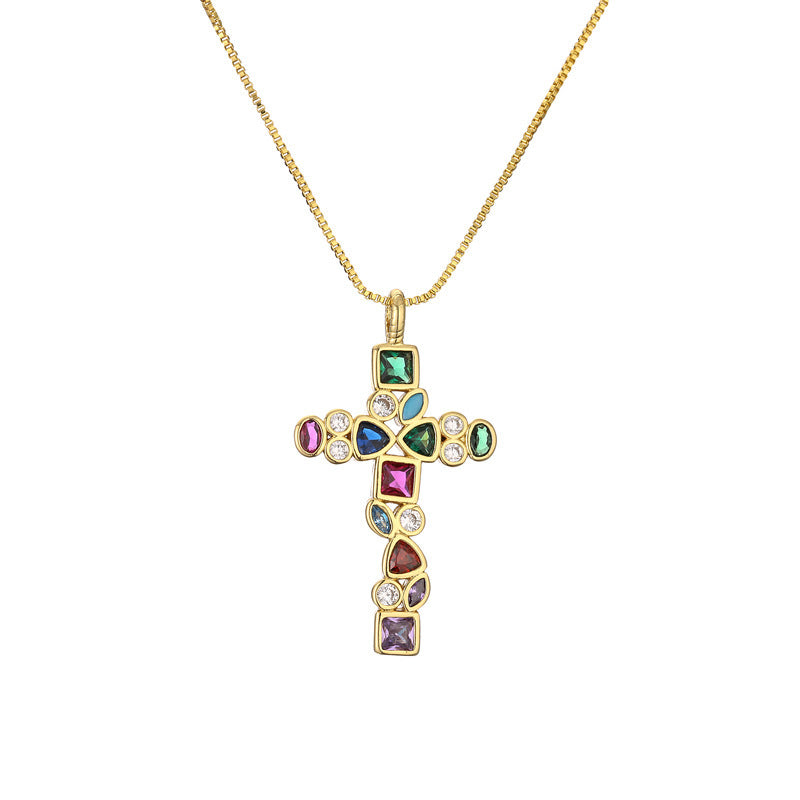 European And American Micro Zircon-inlaid Pendant Cross Necklace