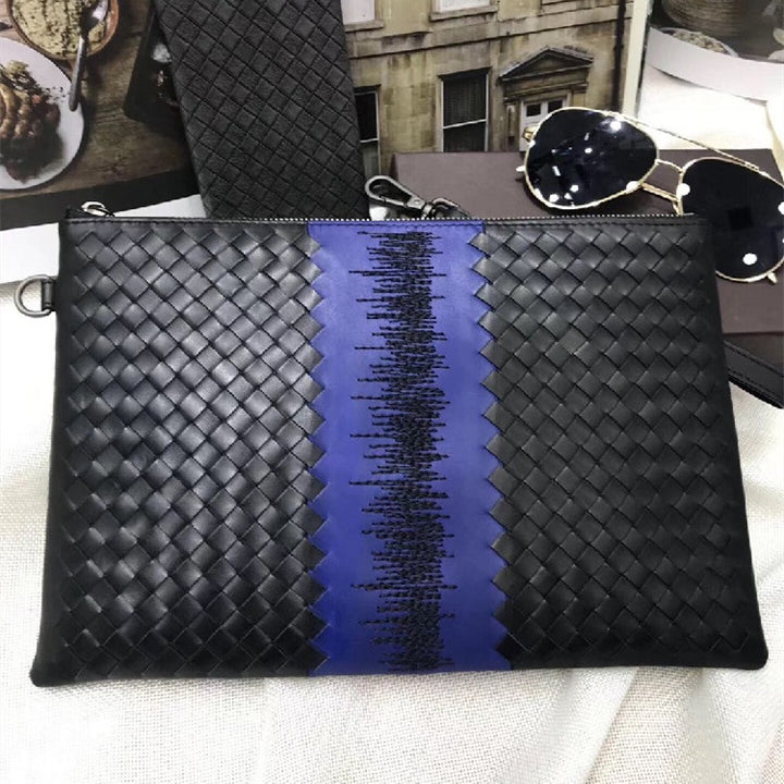 Men's Versatile Waxing Calf Skin Handmade Woven Men's Bag Trendy Fashion Clutch