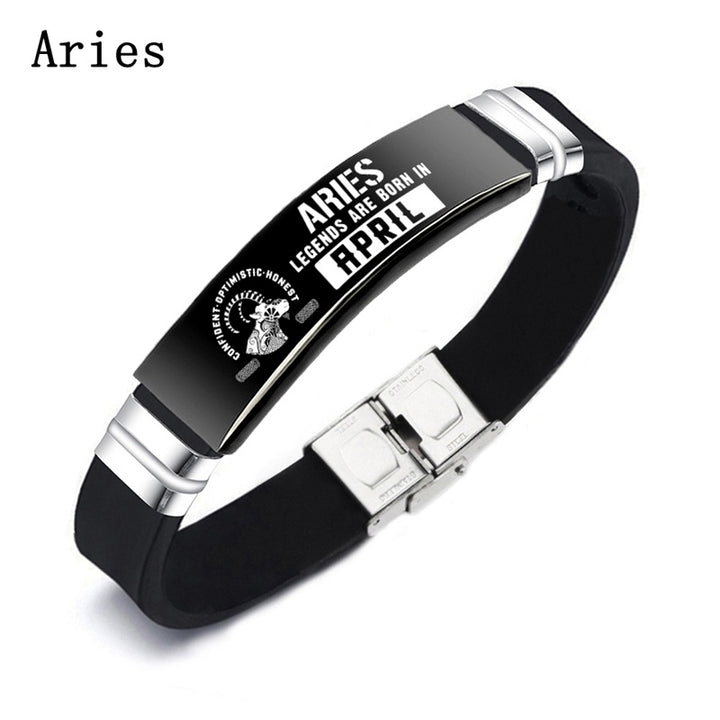 Black 12 Constellation Zodiac Sign ID Bracelets Bangles For Women Men