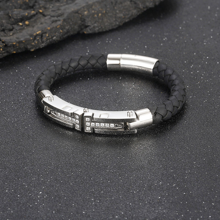 European And American Titanium Steel Personality Men's Weaving Leather Bracelet