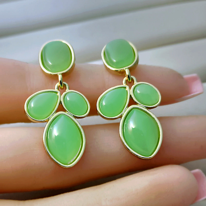 Fashion Light Green Inlaid Chalcedony Gemstone Earrings