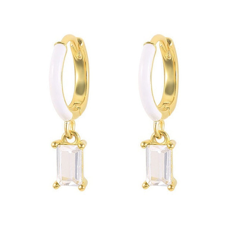 Geometric Color Zircon Sterling Silver Needle Light Luxury Earrings For Women