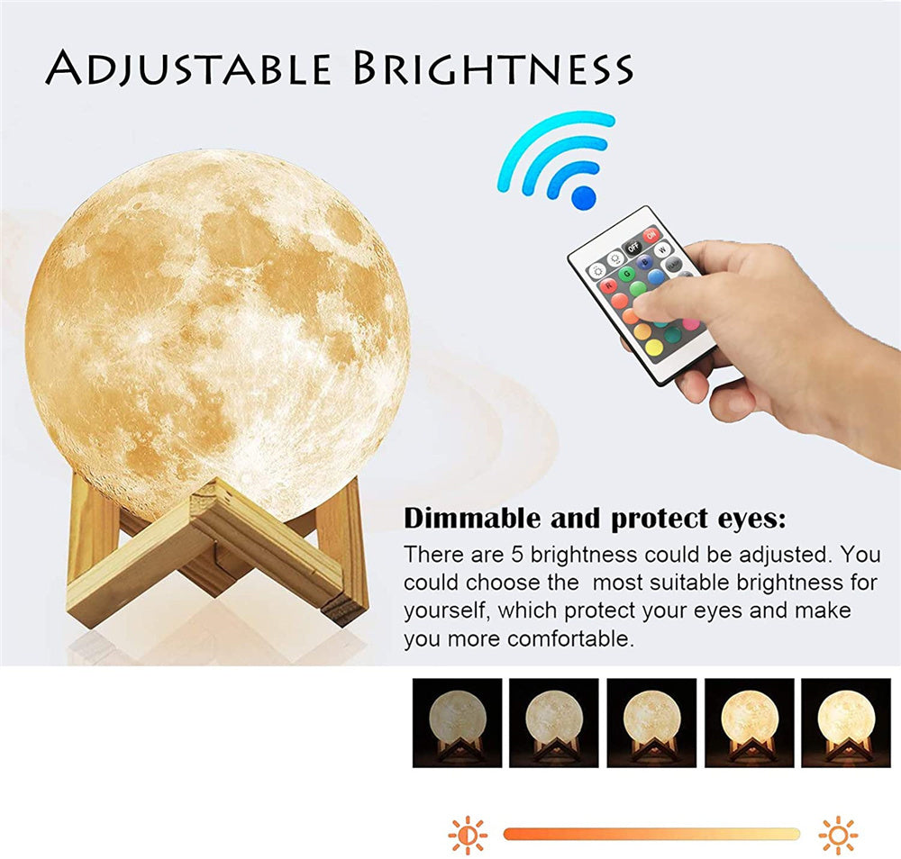 LED LUMINI NOAPTE LAMPĂ LUNĂ 3D Imprimare Lumină Moon Timizabilă Dimmable Reîncărcabil Noptie