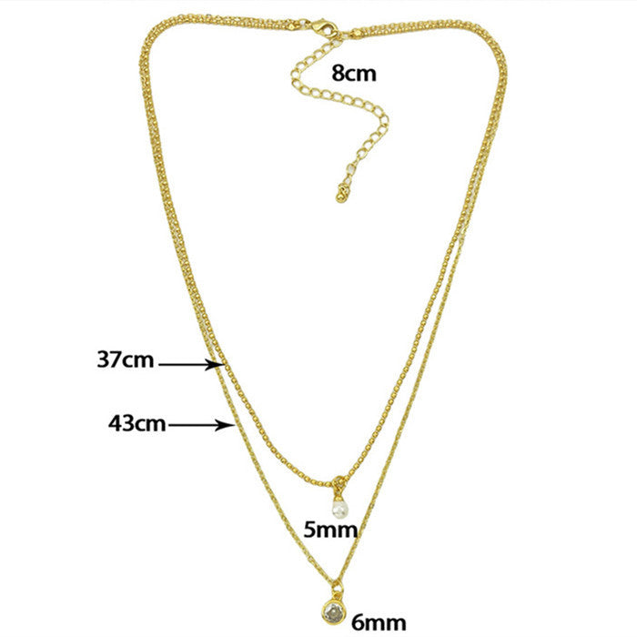 Simple All-match Copper Inlaid Zircon Two-layer Twin Necklace