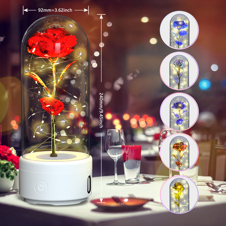 Creative 2 în 1 Flori de trandafir LED Light and Bluetooth Difuzor de Ziua Îndrăgostiților Cadou de Ziua Îndrăgostiților Rose Luminous Night Ornament în acoperire de sticlă