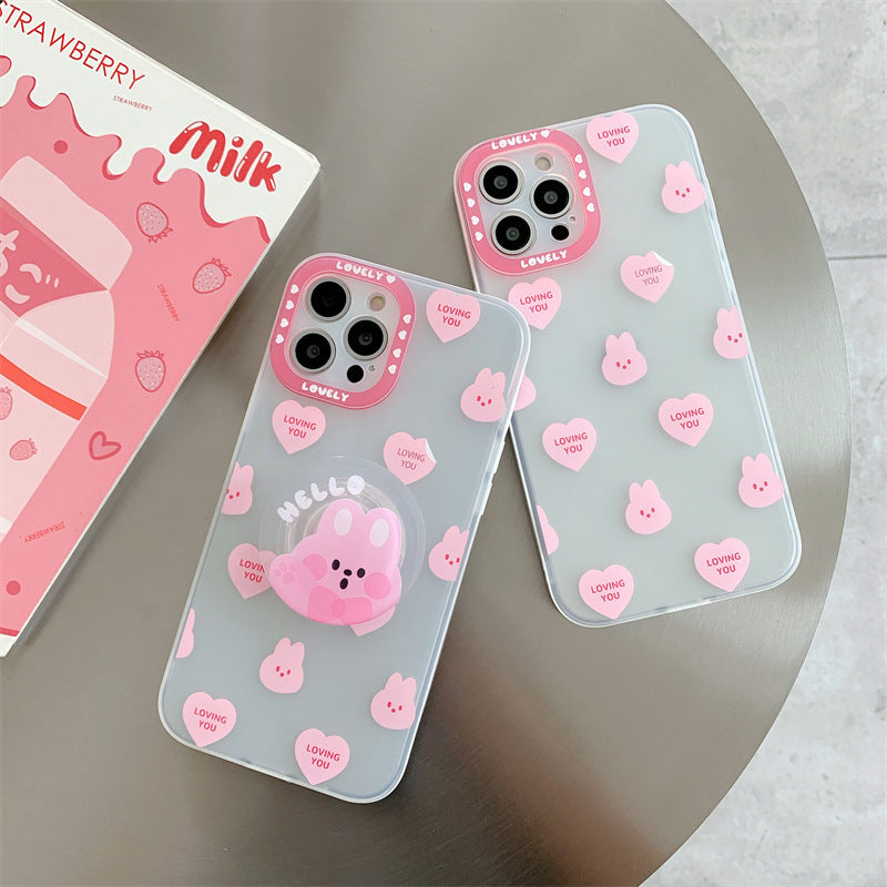 Cute Love Sticker Cartoon Rabbit Stand Phone Case