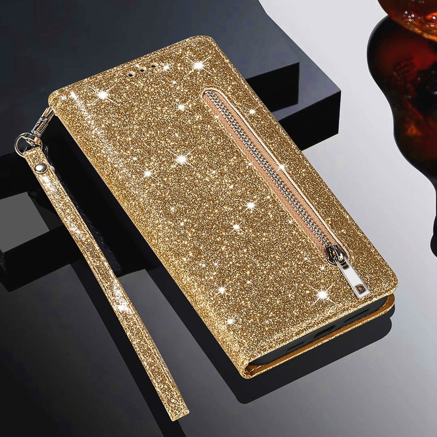 Zipper Mobile Phone Leather Case Flip Card