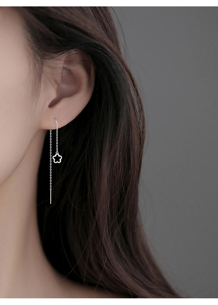 Hollow Flower Earrings Mori Style Simple Special-interest Design Temperament Long Tassel