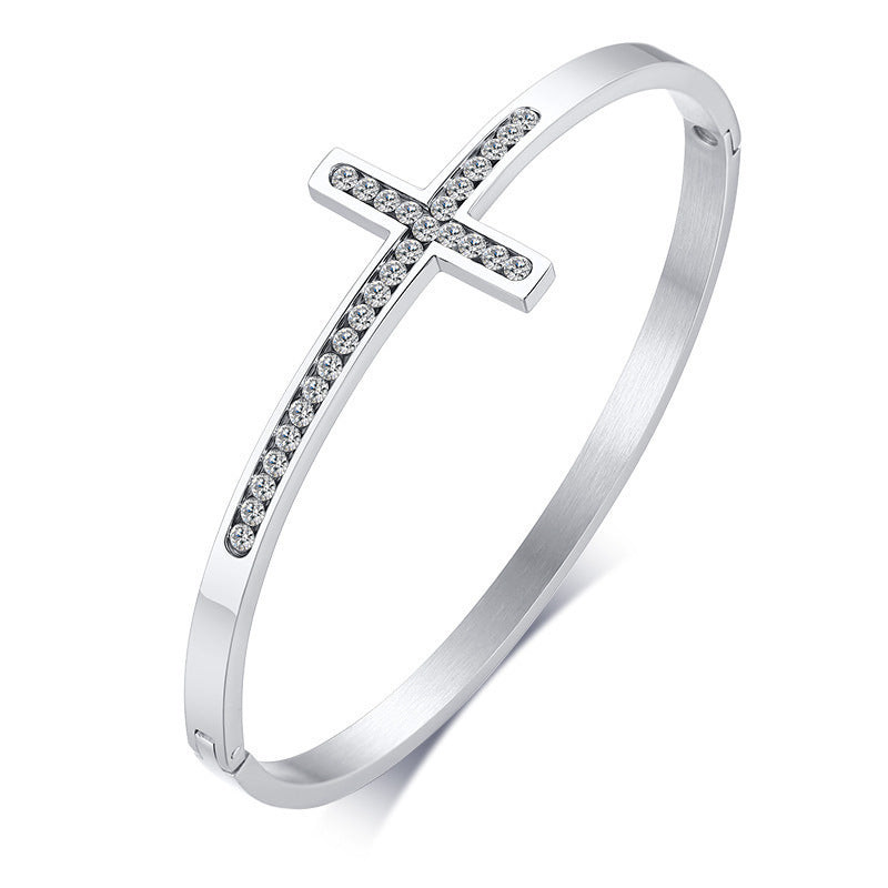 Fashion Stainless Steel Diamond Cross Bracelet