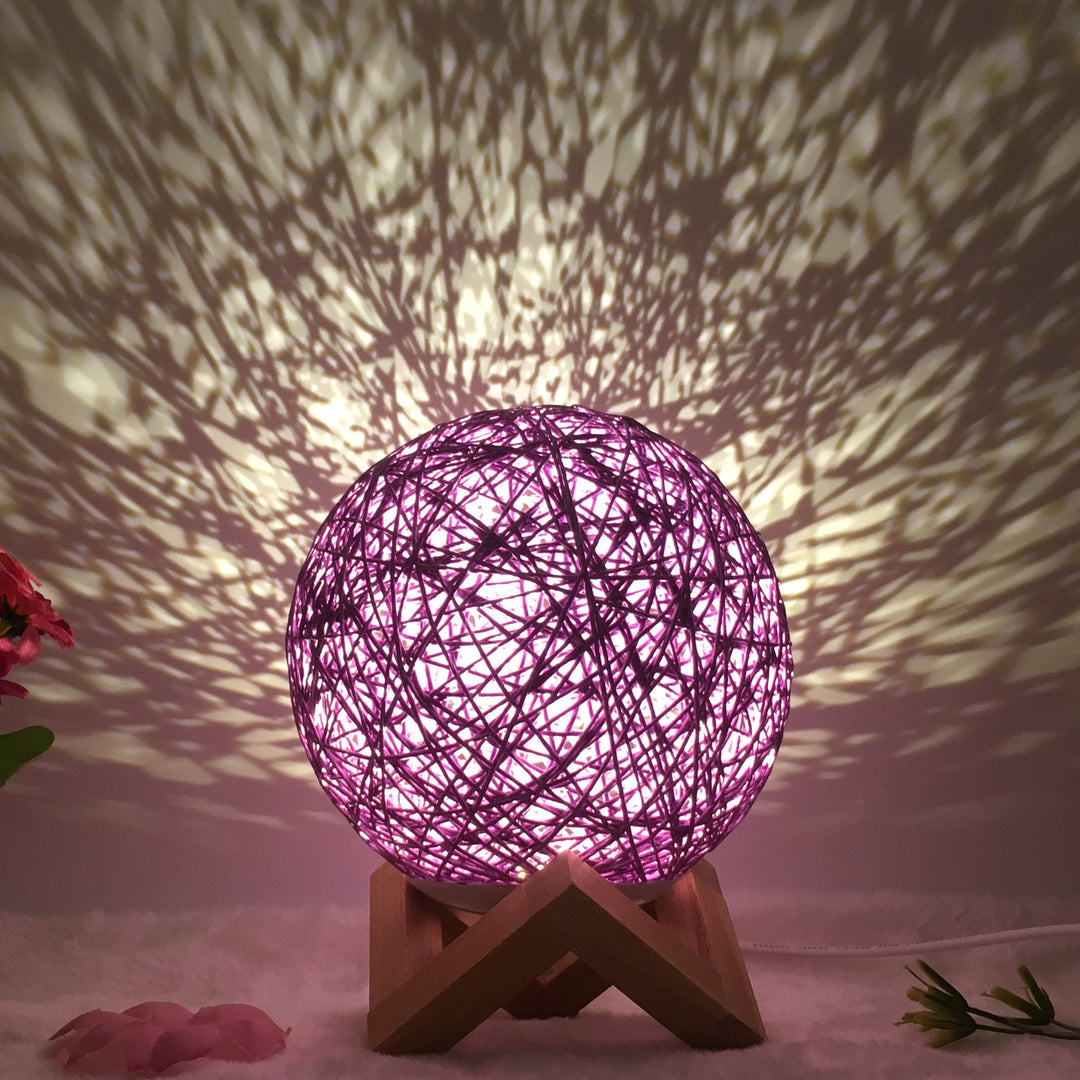 Amazon Hot Selling Creative Linen Table Lamp Novel and Unique LED Intelligent USB7 Color RGB16 Color Remote Control Rattan Ball Lamp