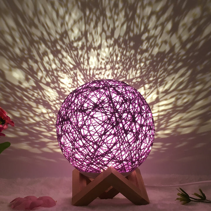 Amazon Hot Selling Linen Linen Lampa de masă roman și unic LED inteligent USB7 Color RGB16 Color Color Control Rattan Ball Lampa