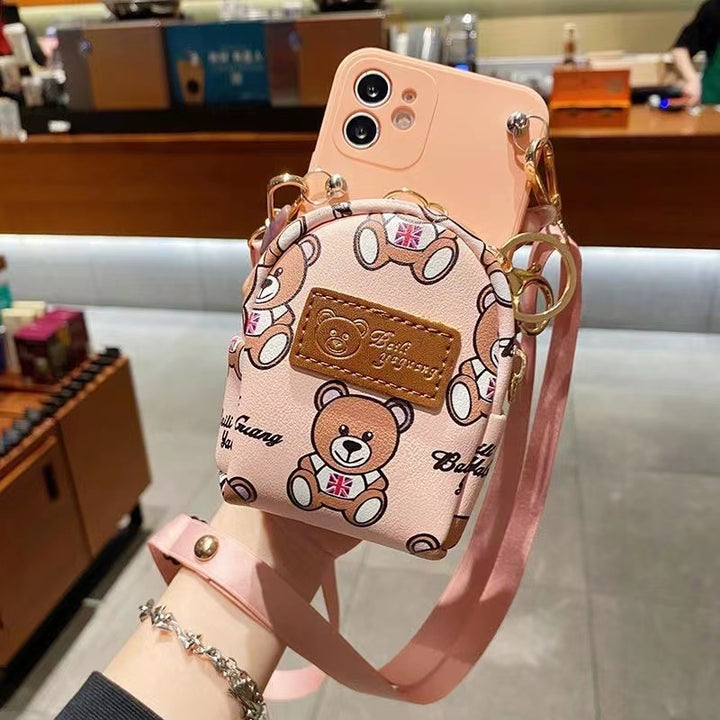 Cute Bear Card Holder With Lanyard Crossbody Phone Case