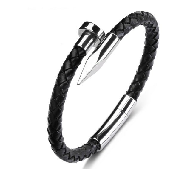 Men Genuine Leather Bullet Nail Bracelet