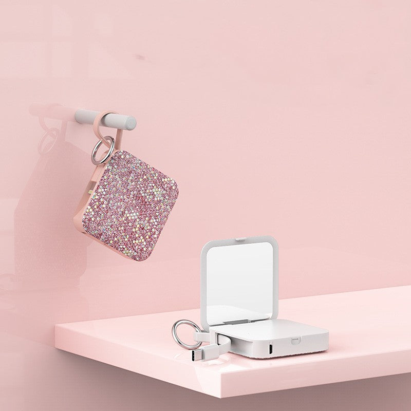 Mini Keychain Comes With Wire Diamond-encrusted Beauty Mirror Mobile Charging Bank