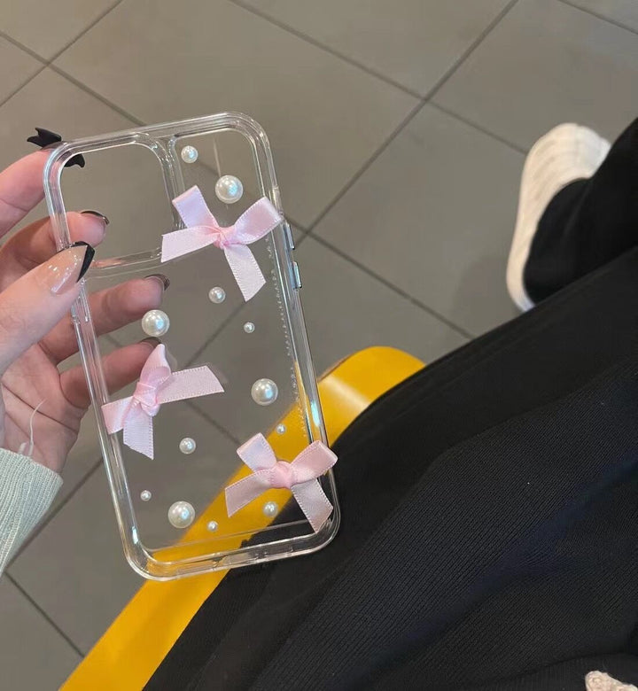 Transparent Three-dimensional Pearl Bow Phone Case Phone Case