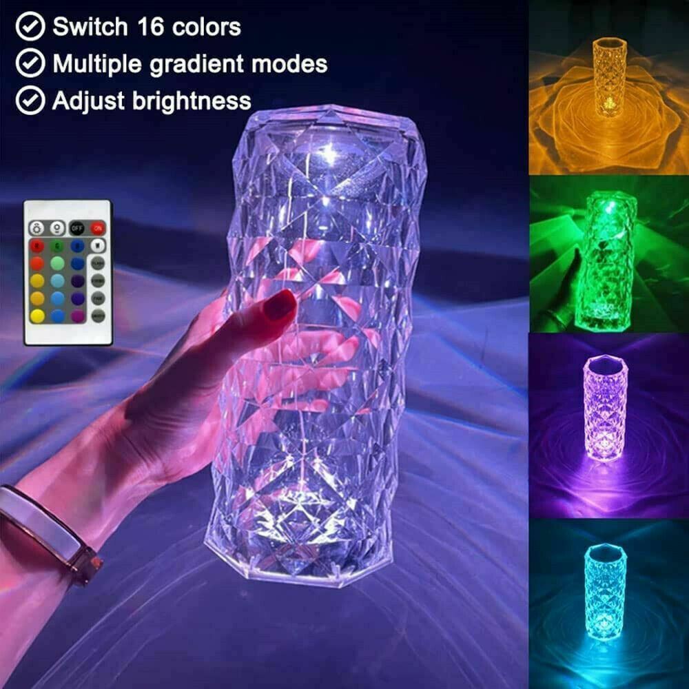 LED Crystal Table Lampa Diamond Rose Night Light Touch Atmosferă și telecomandă