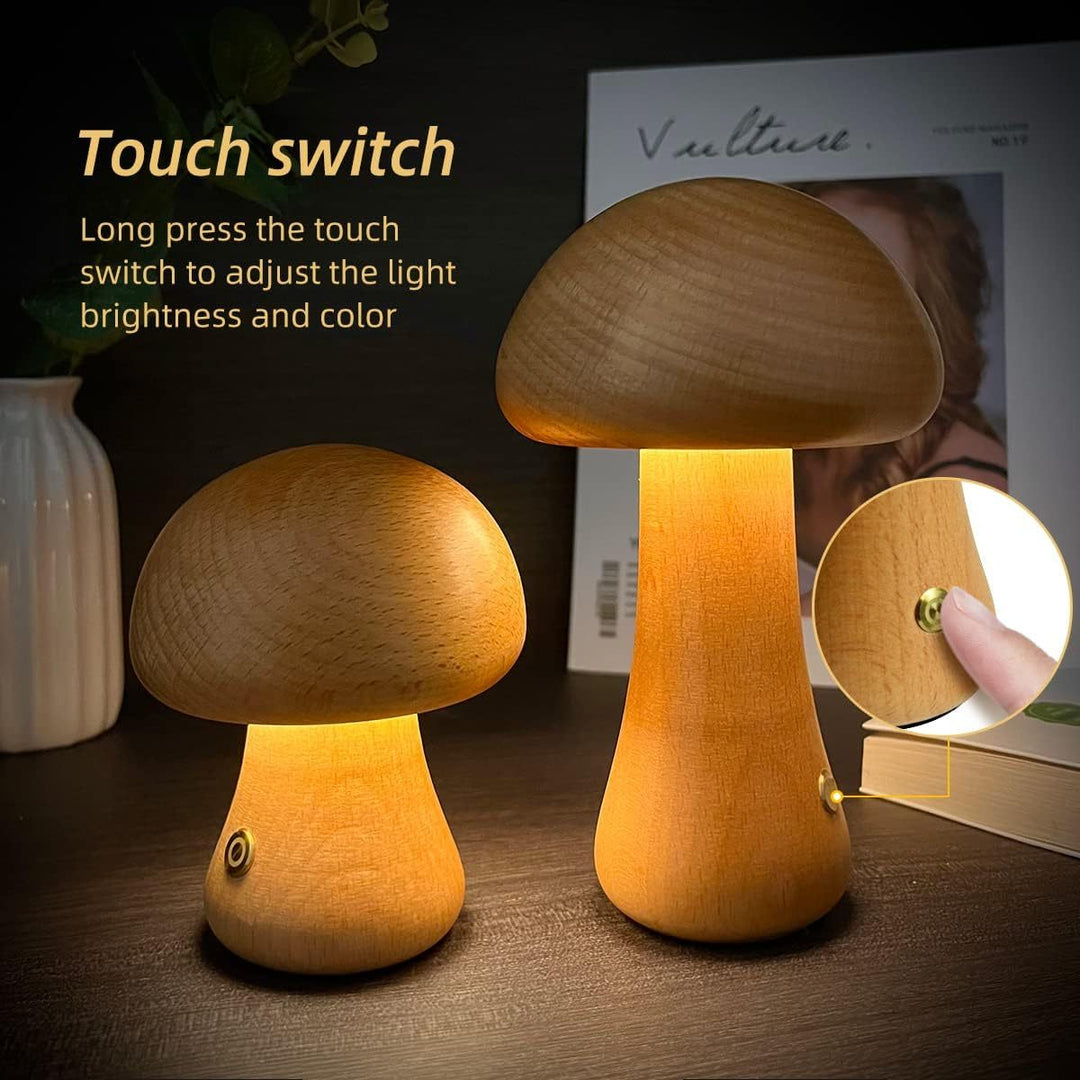 Ins Wooden Cute Mushroom LED Lumina de noapte cu comutator tactil lampă de noptieră pentru dormitor pentru copii camera pentru copii Lămpi de noapte decor acasă