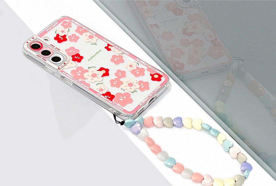 Mobile Phone Case Anti-fall Soft Shell Transparent Silicone All-pack Lens Small Floral Lanyard