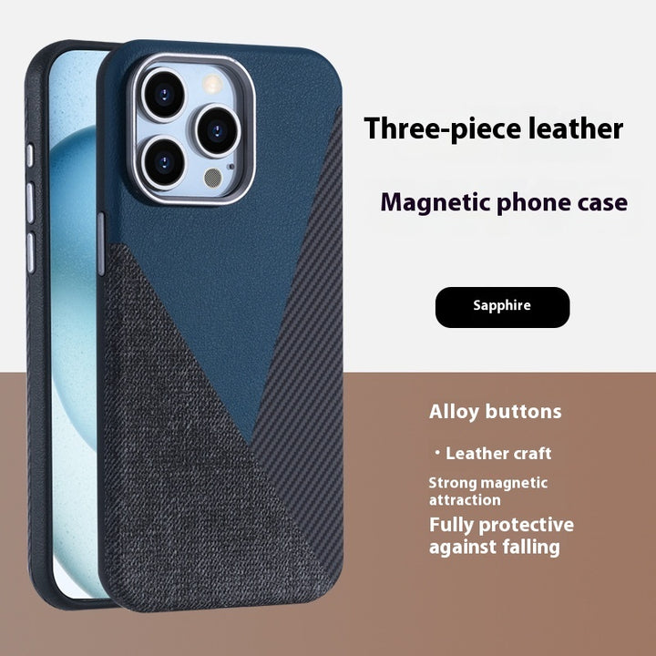 Applicable To 15Pro Magnetic Phone Case Combination Of Three Pigment Leather 16