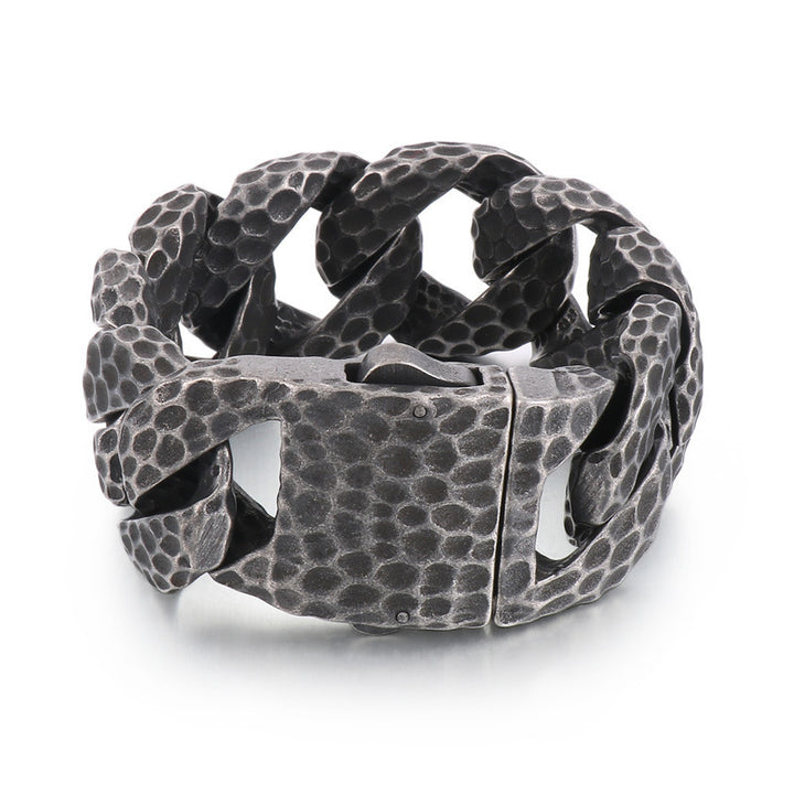 Snap Button Old Boiled Black Beat Pattern Titanium Steel Bracelet