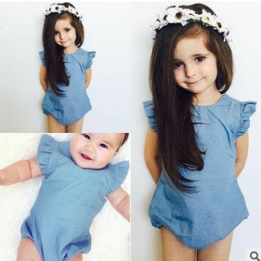 Denim Flying Sleeves Baby Romper