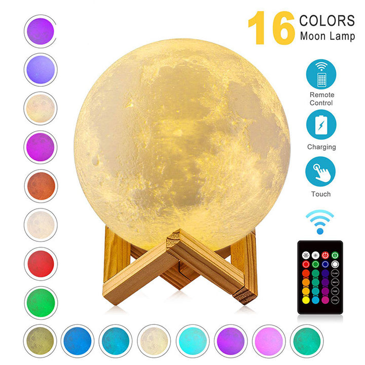 LED LUMINI NOAPTE LAMPĂ LUNĂ 3D Imprimare Lumină Moon Timizabilă Dimmable Reîncărcabil Noptie