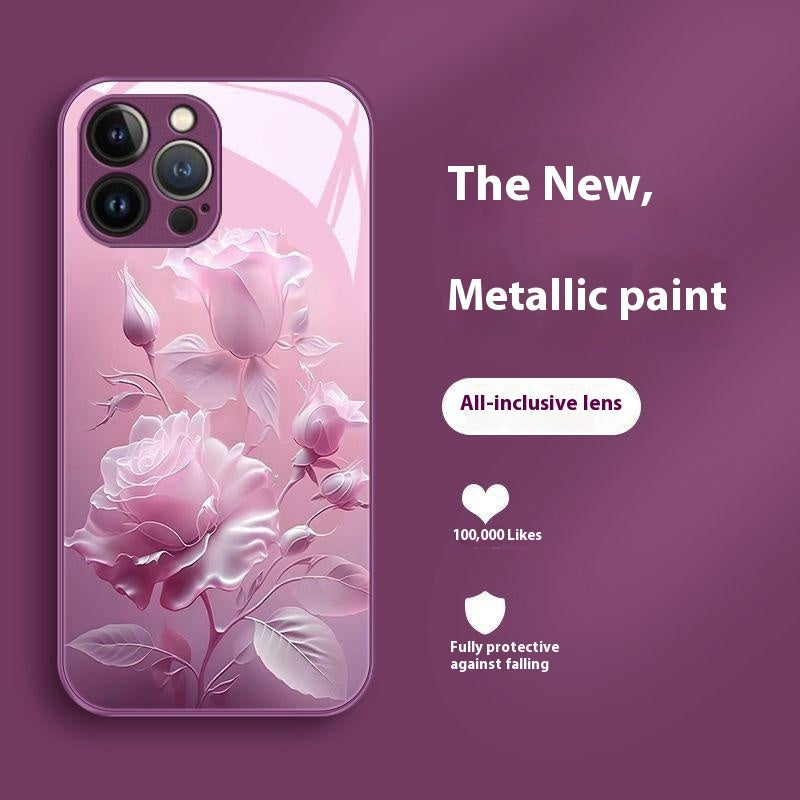 Blooming Rose Glass Painted Phone Case