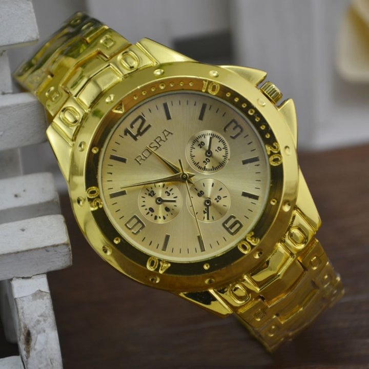 Steel Strap Quartz Roman Dial Gold Watch