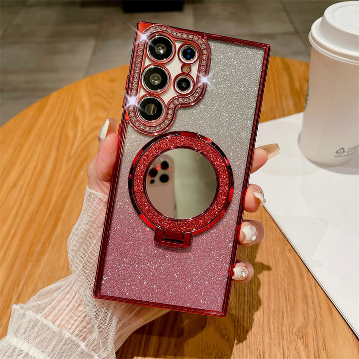 Rhinestone Glitter Magnetic Suction Mirror Bracket Drop-resistant Soft Case Phone Case