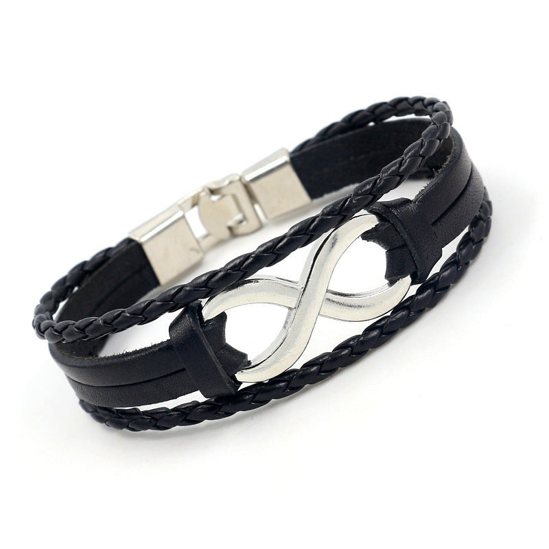 Alloy lucky figure 8 leather bracelet