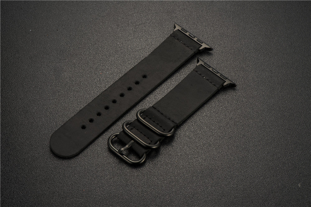 Nubuck Leather Three-Ring Pin Buckle Watch Strap