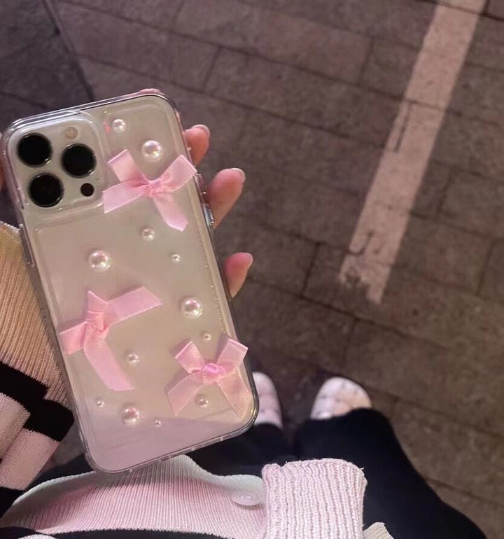 Transparent Three-dimensional Pearl Bow Phone Case Phone Case