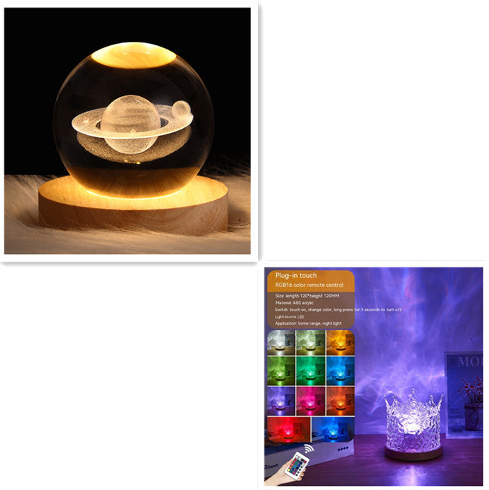 LED Water Ripple Ambient Night Light Night USB Proiecție rotativă lampă de masă de cristal RGB decorare de casă slabă 16 Cadouri de culoare