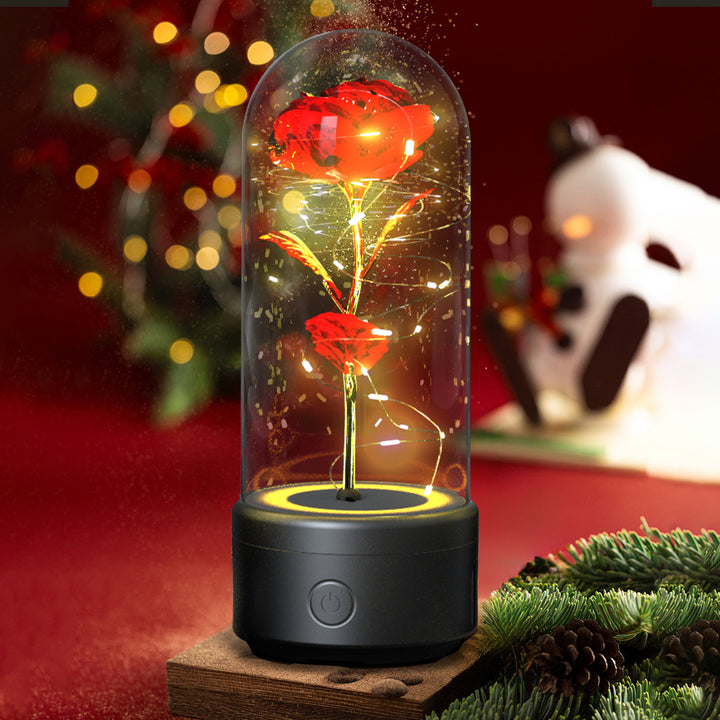 Creative 2 în 1 Flori de trandafir LED Light and Bluetooth Difuzor de Ziua Îndrăgostiților Cadou de Ziua Îndrăgostiților Rose Luminous Night Ornament în acoperire de sticlă