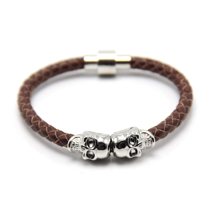 Explosive men's leather ghost head bracelet Punk style high quality skull bracelet