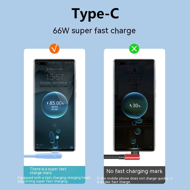 6A Super Fast Charge One-to-three Elbow Data Cable