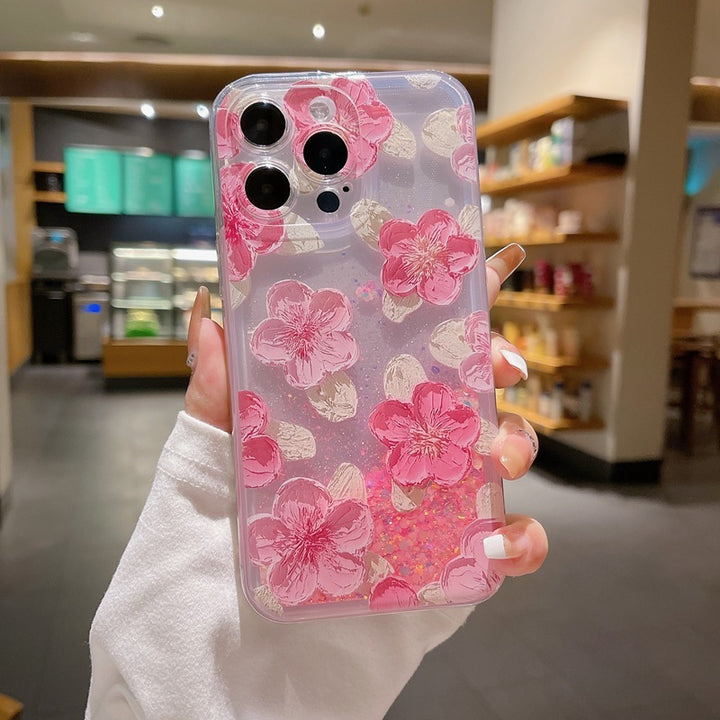 Luminous Oil Painting Flower Quicksand Phone Case