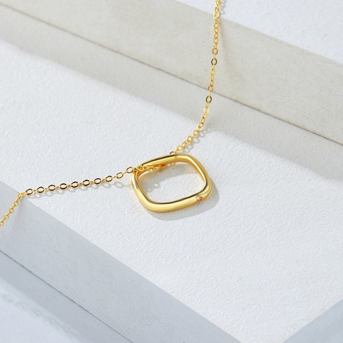 S925 Sterling Silver Square Pendant Women's Simple Bracelet Geometric Necklace Clavicle Chain