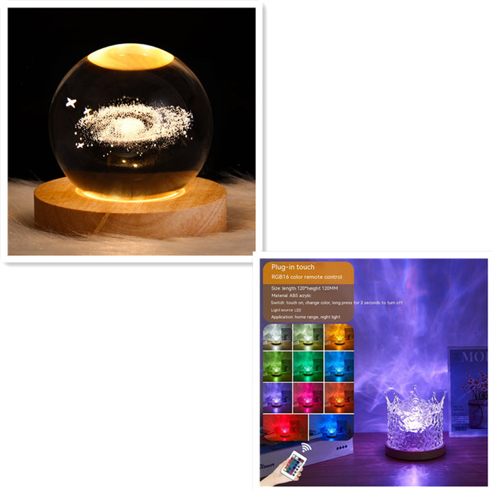 LED Water Ripple Ambient Night Light Night USB Proiecție rotativă lampă de masă de cristal RGB decorare de casă slabă 16 Cadouri de culoare