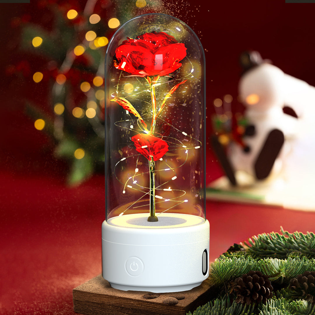 Creative 2 în 1 Flori de trandafir LED Light and Bluetooth Difuzor de Ziua Îndrăgostiților Cadou de Ziua Îndrăgostiților Rose Luminous Night Ornament în acoperire de sticlă