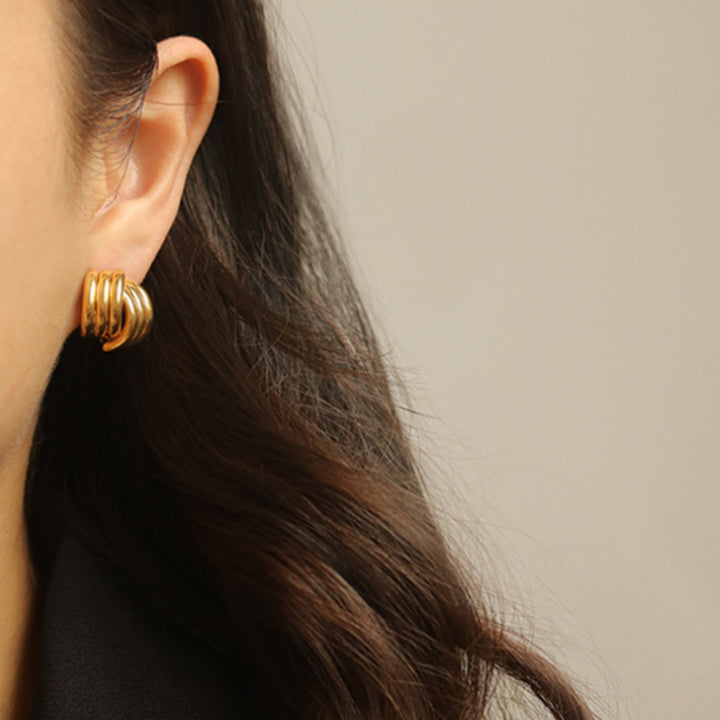 High Color Retention Brass Electroplated Real Gold Line Ear Studs