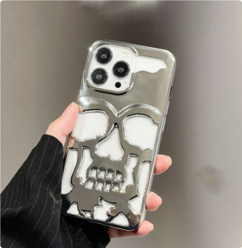 Luxury Plating 3D Skull Phone Case Breathable Glossy Hollow Out Gold Metallic Paint