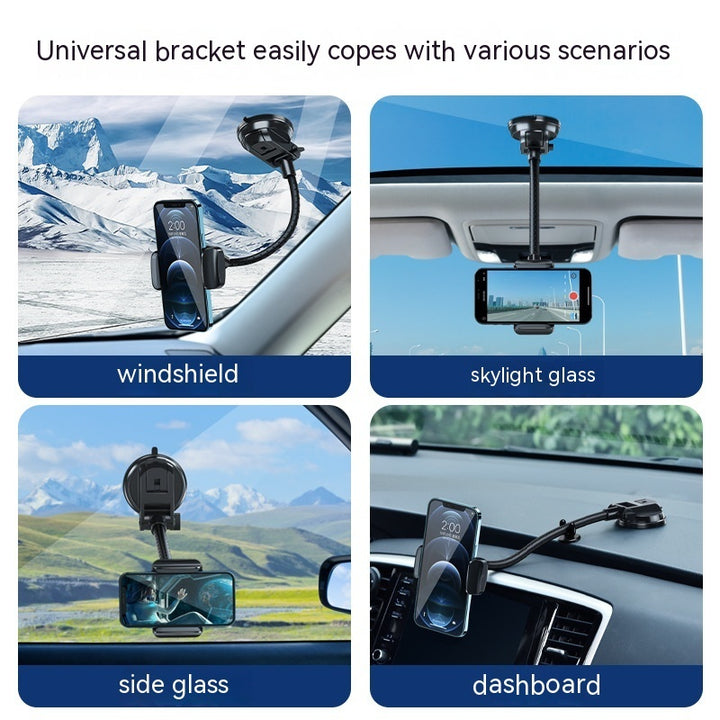 New Universal Rotating Car Mobile Phone Bracket Double Supercharged Multi-angle Adjustment Bending-resistant Metal Long Brush Holder Bracket