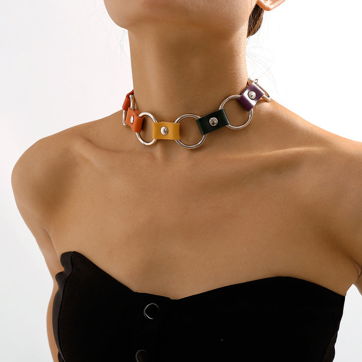 Handmade Punk Coloured PU Circle Adjustable Collar