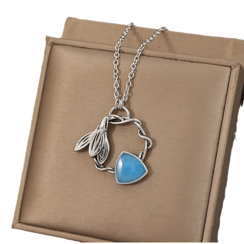 Fashion Simple Orchid Braided Ring Blue Epoxy Women's Necklace