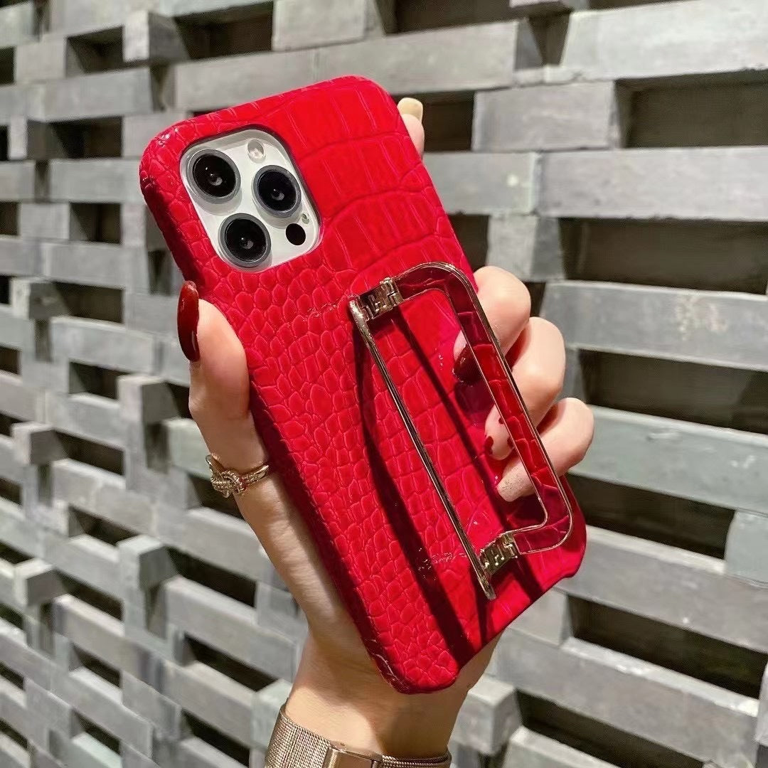 Leather Texture Metal Square Buckle Bracket Phone Case