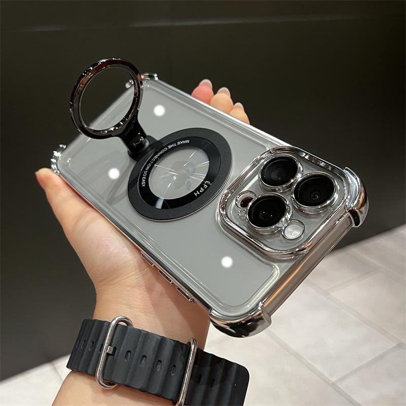 Electroplated Drop-resistant Ring Magnetic Bracket Mobile Phone Protective Case