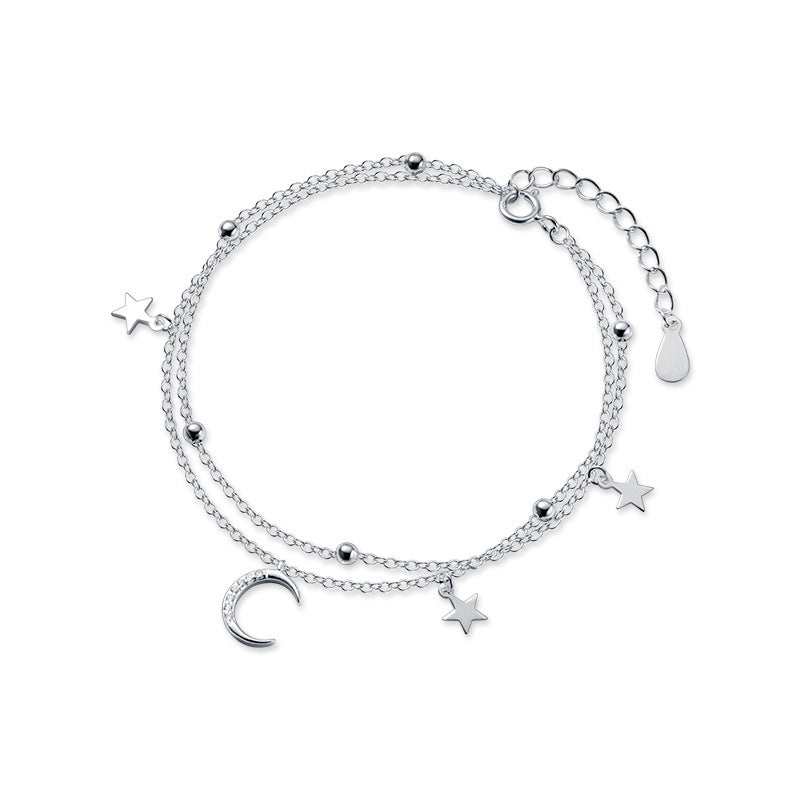 Brățară autentică 925 Sterling Sterling Moda Double Moon Star Brățară pentru femei