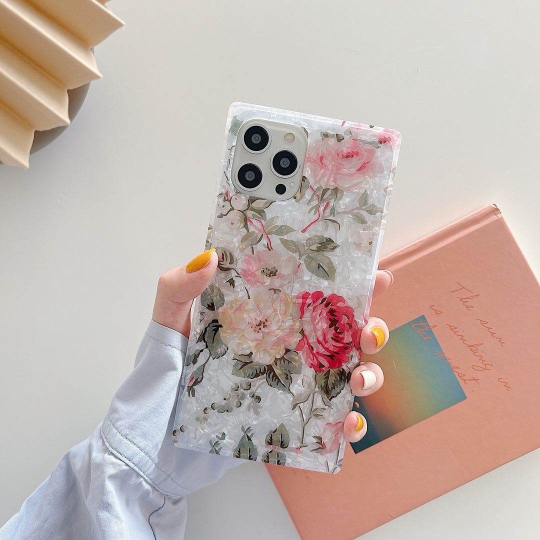 Retro Square Shell Flower Pattern Phone Case